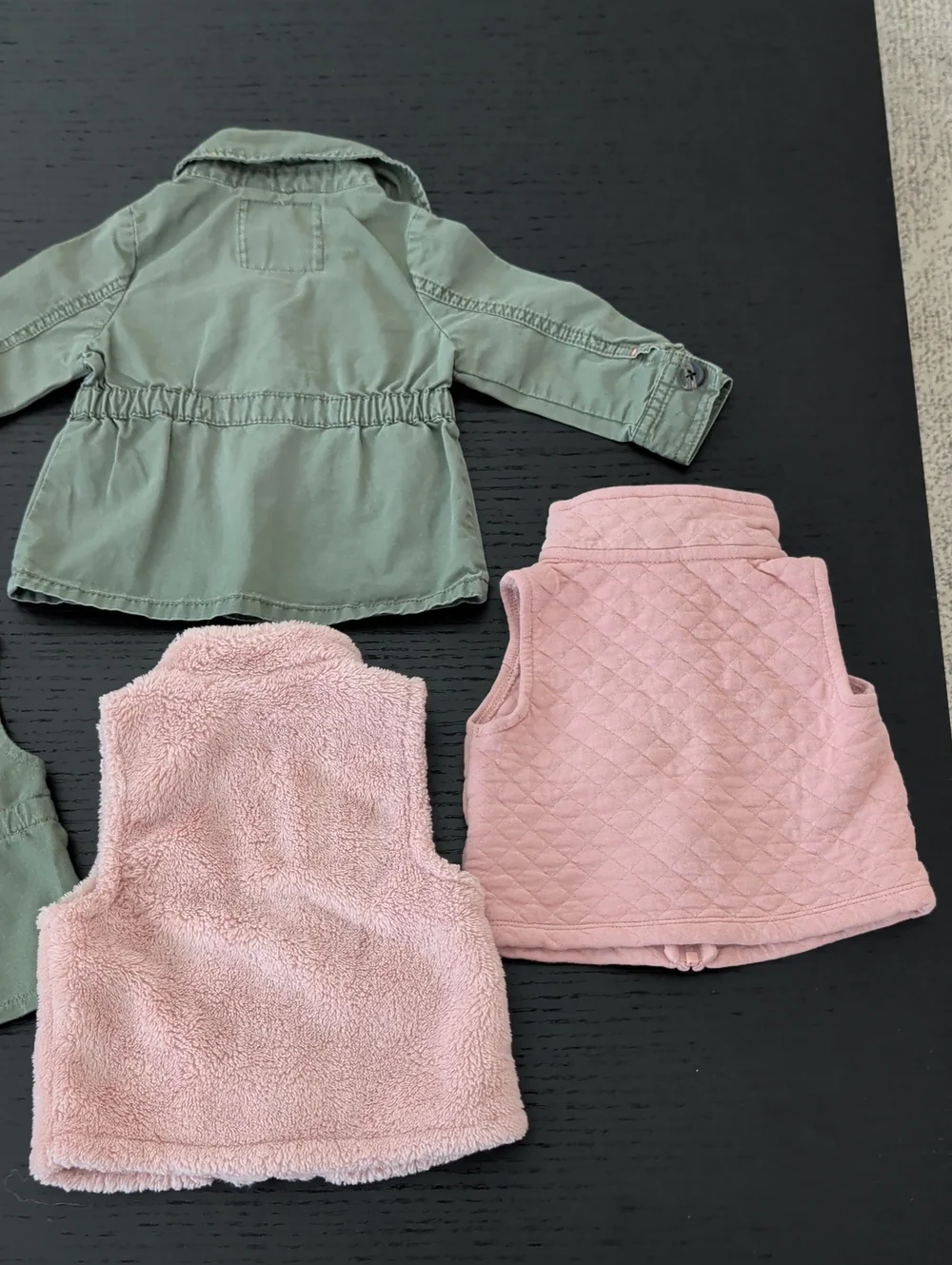 Lot 4 Olive Green Utility Jacket Faux Fur Vest Pink 9 / 12 Months Girl Pink